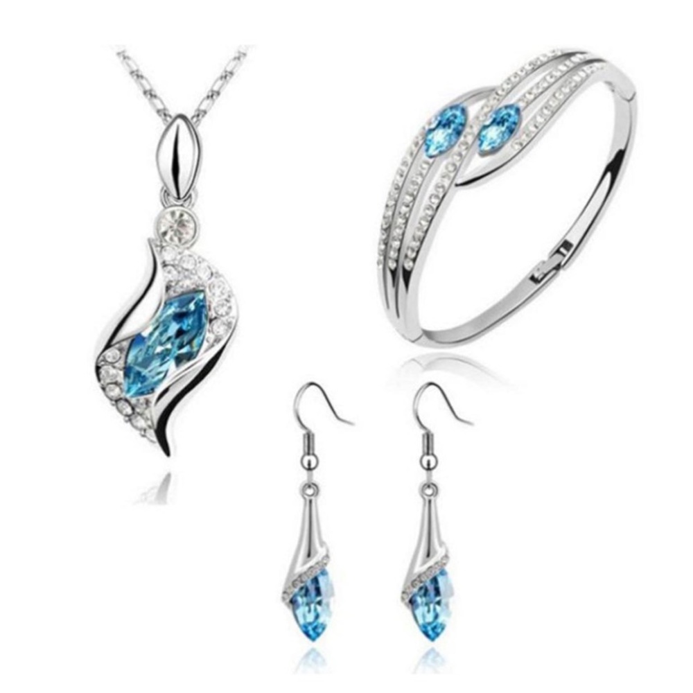 3 Piece Fashion Jewelry Set Crystal Chic Eyes Drop Earrings Necklace Bracelet